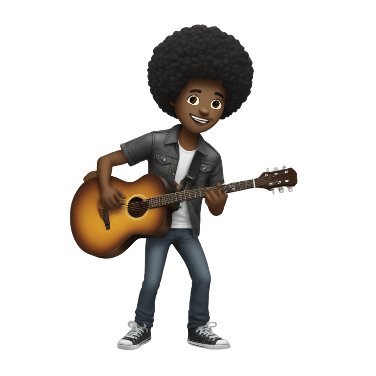 genmoji : black guy with afro playing guitar