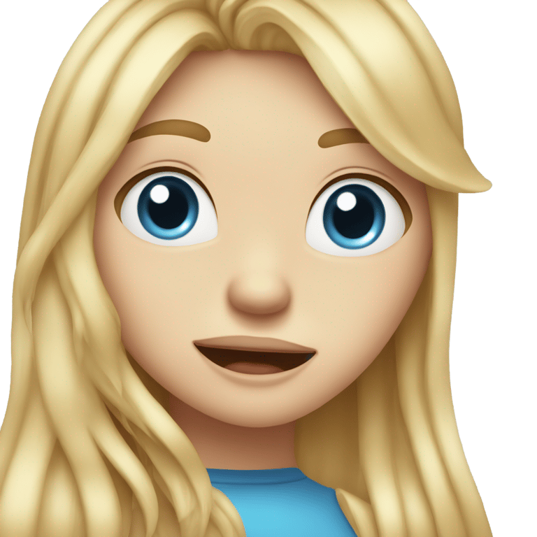 genmoji: blonde girl with long hair blue eyes and long face with tongue out winking and sweating