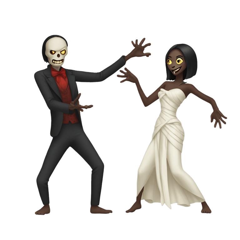 genmoji: Mummy dancing with a vampire