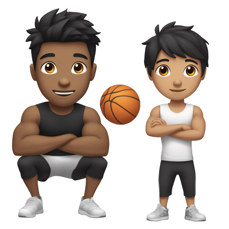 genmoji: two boys with black hair working out in a gym, one in a black t-shirt, one in a white t-shirt