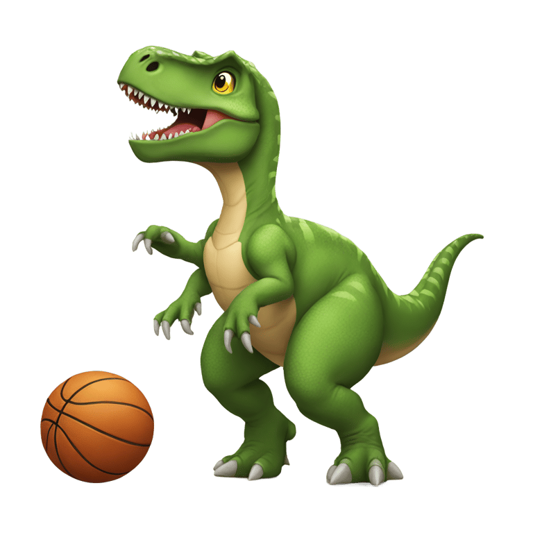 genmoji: dinosaur playing basketball