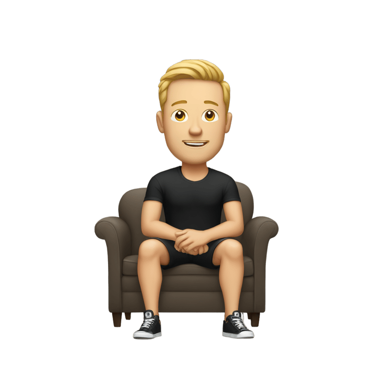 genmoji: white man in black shorts sit on couch