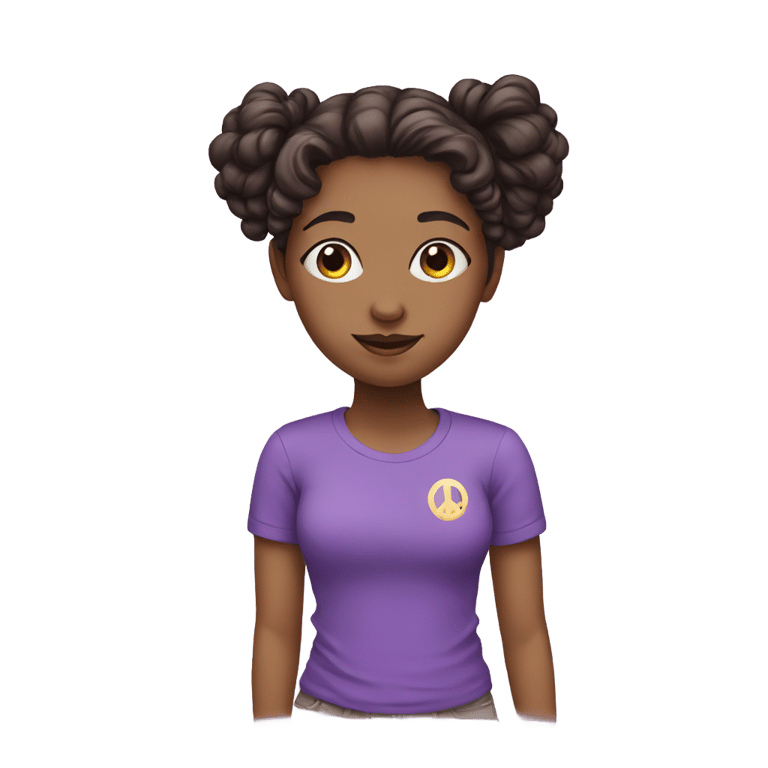 genmoji: Girl with peace sign eyes and a purple shirt