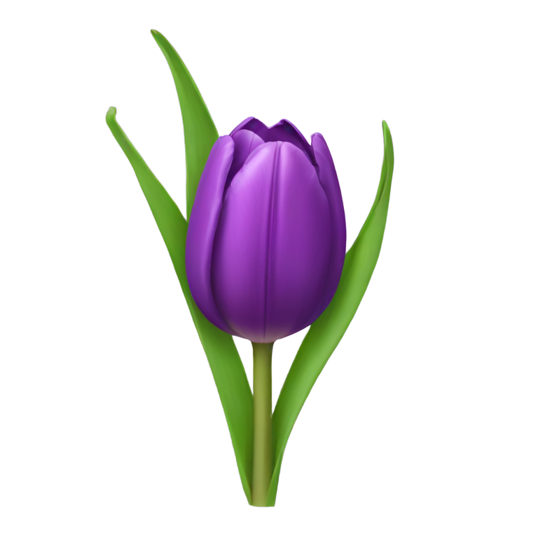 絵文字：紫のチューリップ、緑の茎と一枚の葉