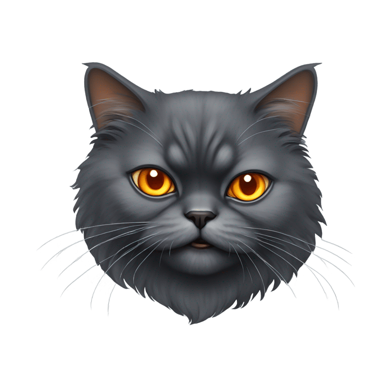 genmoji: mad dark gray persian cat with orange eyes