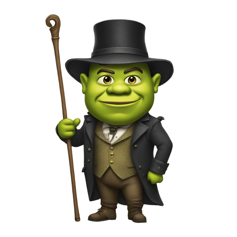 genmoji: pimp shrek holding a cane