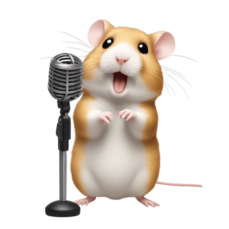 genmoji: Hamster singing at a standing microphone