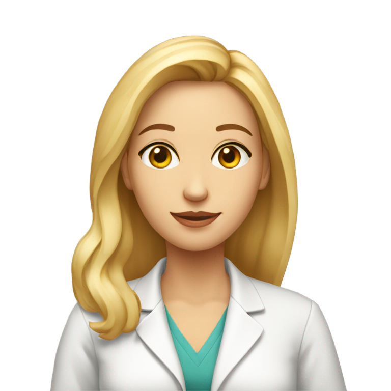 genmoji: Femme scientifique couleur de peau pâle chez eux blond lisse