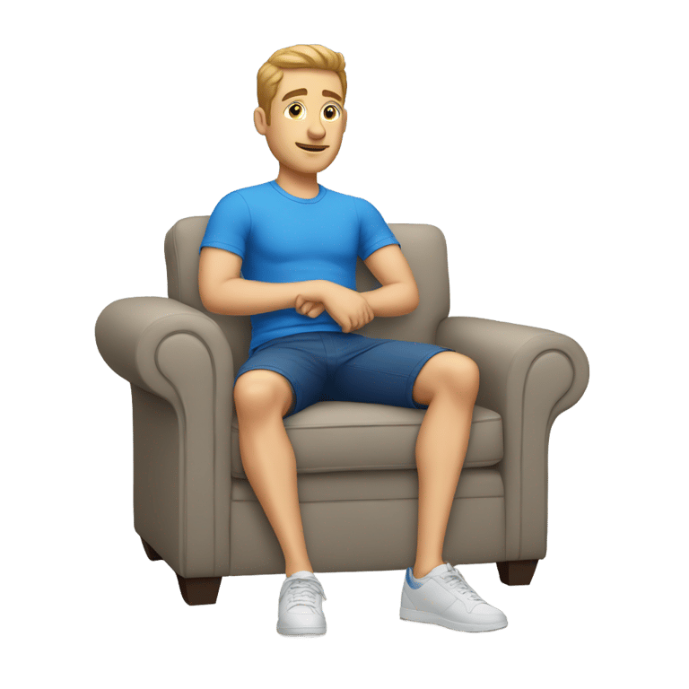 genmoji: white man in blue shorts sit on couch