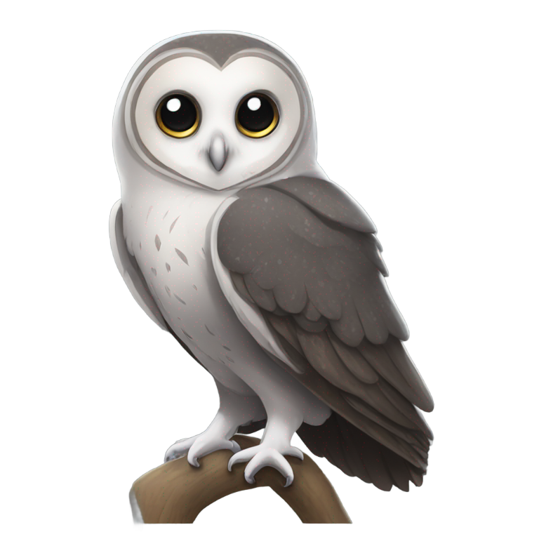 genmoji: dark grey barnowl with glowing white eyes