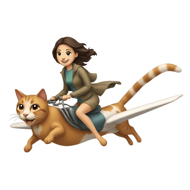 genmoji : a women flying with a cat