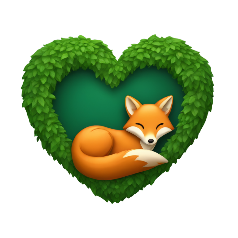 genmoji: Curled up Fox forest green heart