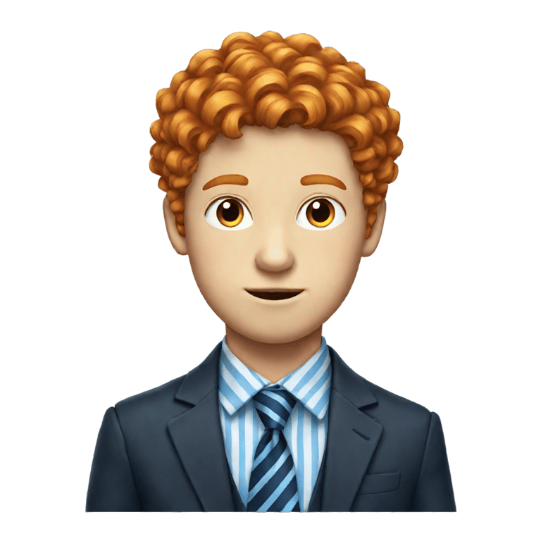 genmoji: Ginger british teen guy with a blue striped tie and fluffy hair with a side part