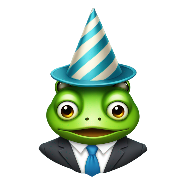 genmoji : Grenouille d'affaires sérieuse portant un chapeau de fête