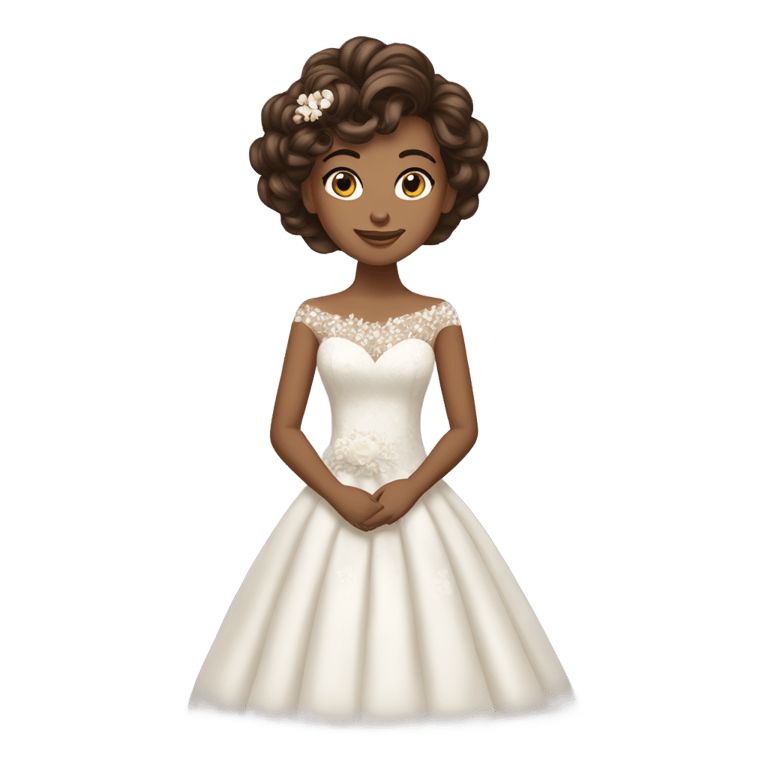 genmoji: make a brown skinned girl with a brown 1920 women’s haircut in a pretty wedding dress