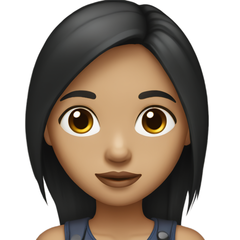 genmoji：浅棕色皮肤的瘦女孩，大眼睛，长黑发，棕色眼睛