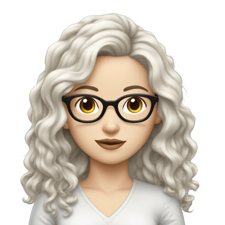 genmoji: White girl with black wavy hair and glasses, top body