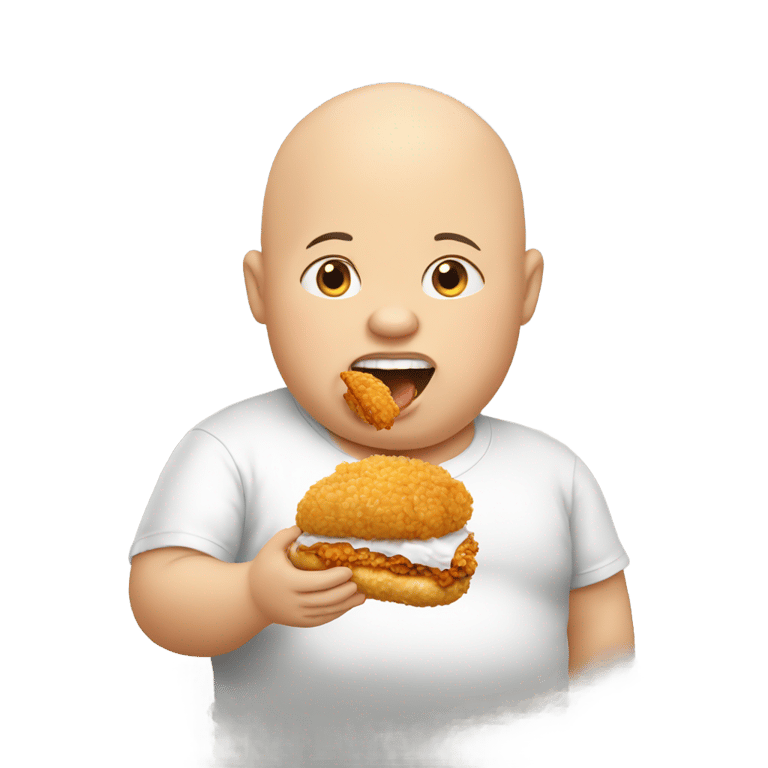 genmoji: Fat bald kid eating fried chicken