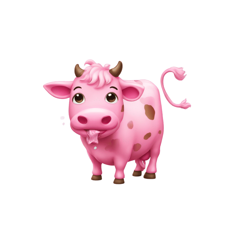 genmoji : Pink Cow taking a poo