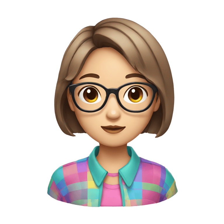 genmoji: Cute asian girl with short hair, glasses and colourful shirt