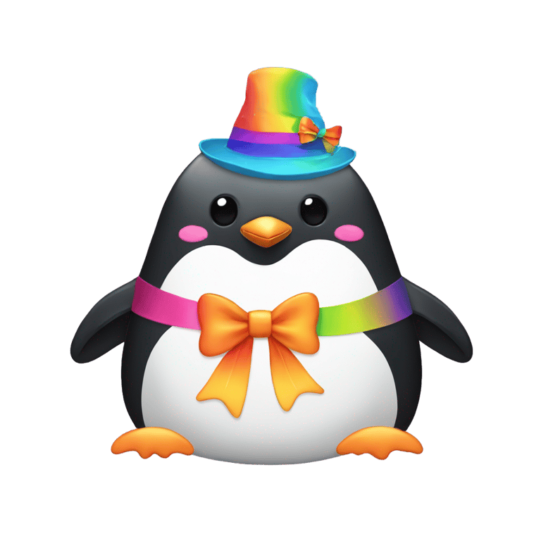 genmoji: penguin rainbow Hat with bow