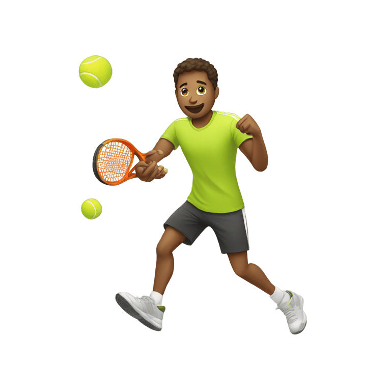 genmoji: Man throwing a tennis ball with one hand and eating a chicken wing in the other hand