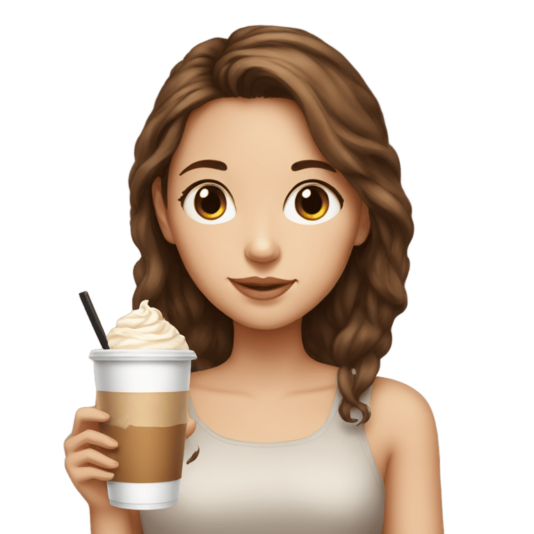 genmoji: girl with brown hair study with ice latte