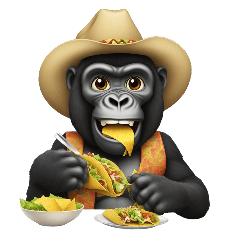 genmoji: Black gorilla cowgirl eating tacos