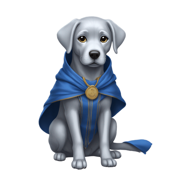 genmoji: Silver lab dog wearing a ravenclaw robe