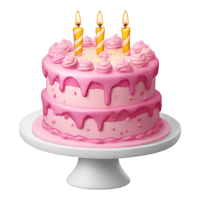 genmoji: Pink Birthday cake with write NIV letters on top of it