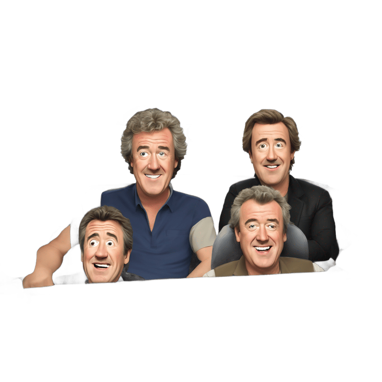 genmoji : Jeremy Clarkson, Richard Hammond and James May in a car