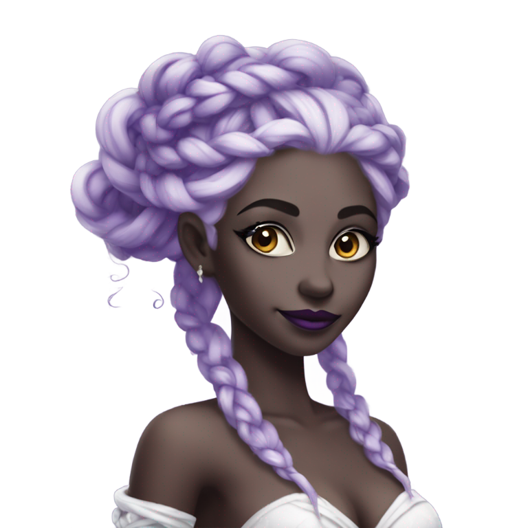genmoji: purple skinned drow in skimpy wedding dress with double braided hair