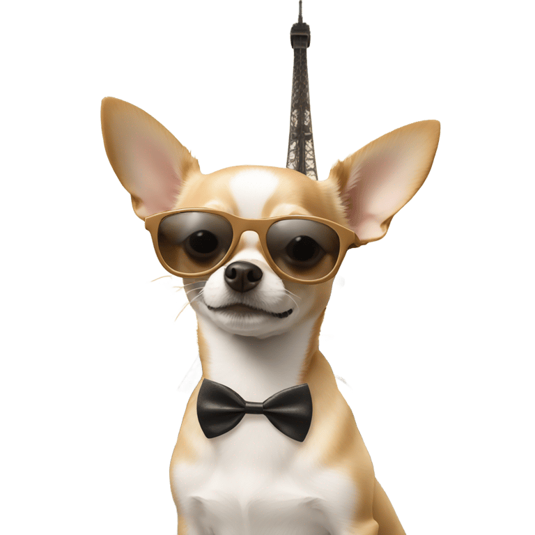 genmoji: chihuahua wearing sunglasses near the eiffel tower