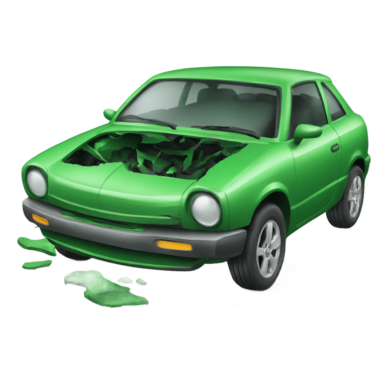 genmoji: Green damaged compact car