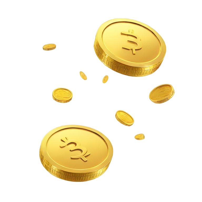 genmoji: two-three shiny gold coins levitating in air