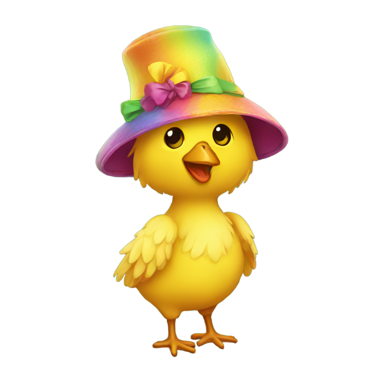 genmoji : A full look chick with colorful hat