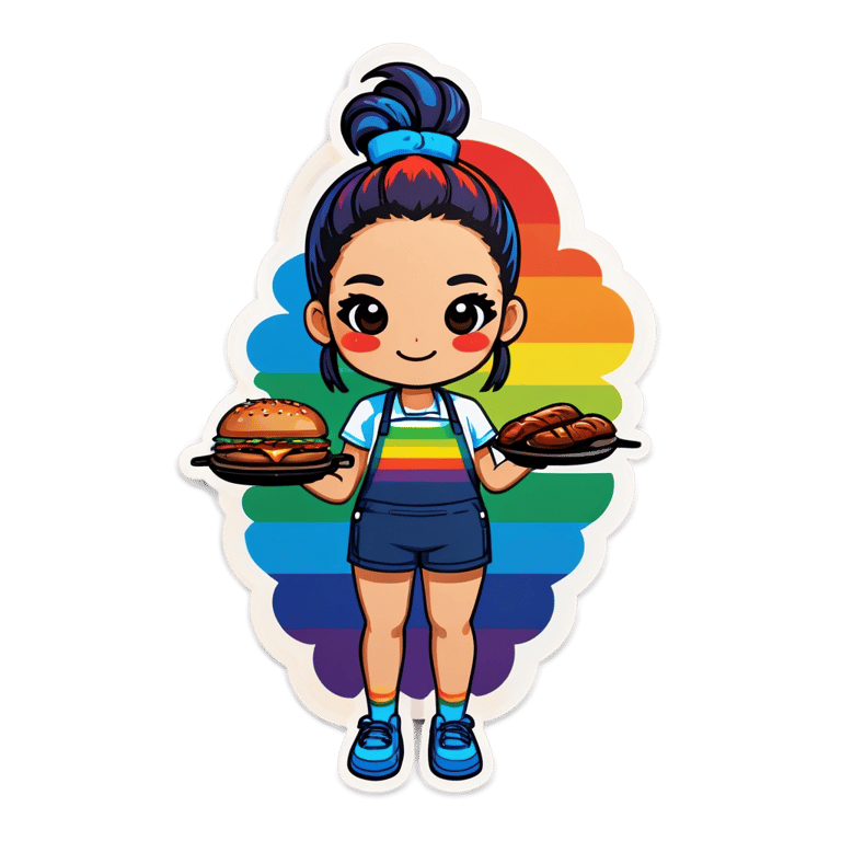 genmoji: Grilling rainbow girl short bun