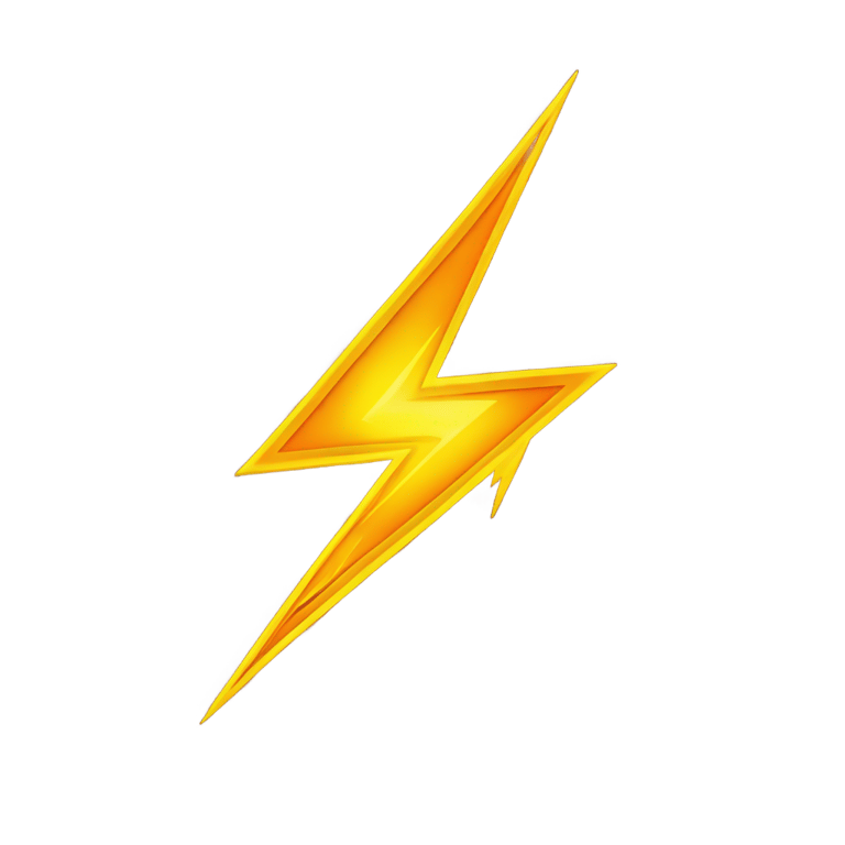 genmoji : A glowing yellow lightning bolt symbol on a solid black background. The bolt is sharp and angular, with a bright, fiery orange outline that gives it a luminous and energetic appearance. The inner part of the bolt is a gradient of yellow shades, creating a glowing effect, emphasiz