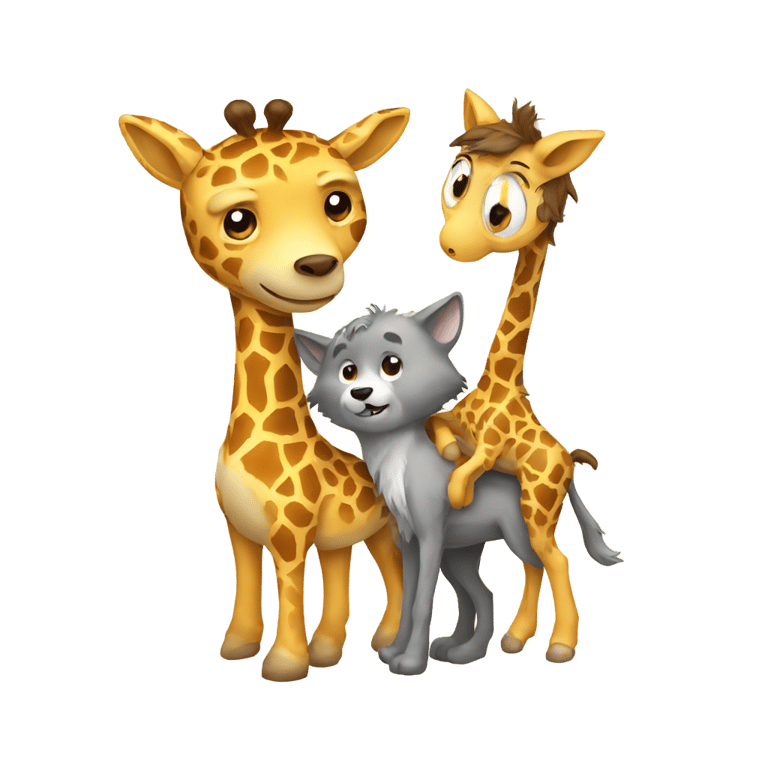 絵文字：Giraffe hugging wolf