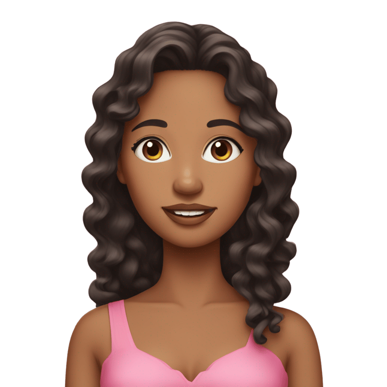 genmoji: medium-light brown skin girl with long curly black hair wearing pink dress