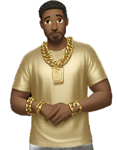 genmoji: Caucasian man with gold shirt, gold chains, gold wrist bands