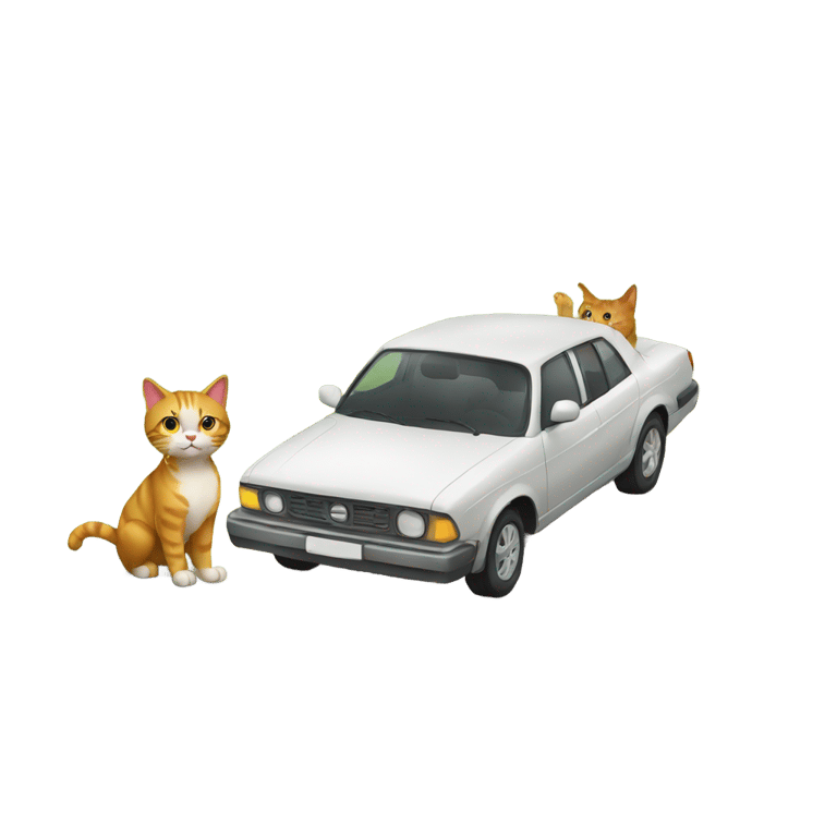 絵文字：車が猫に向かって進む