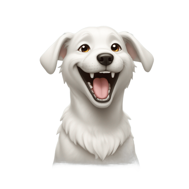 genmoji: white dog laughing