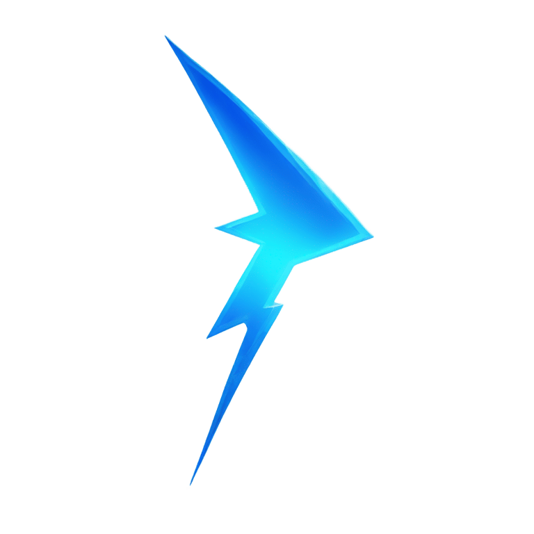 genmoji : A glowing blue lightning bolt symbol. The bolt is sharp and angular, with a bright, fiery blue outline that gives it a luminous and energetic appearance.