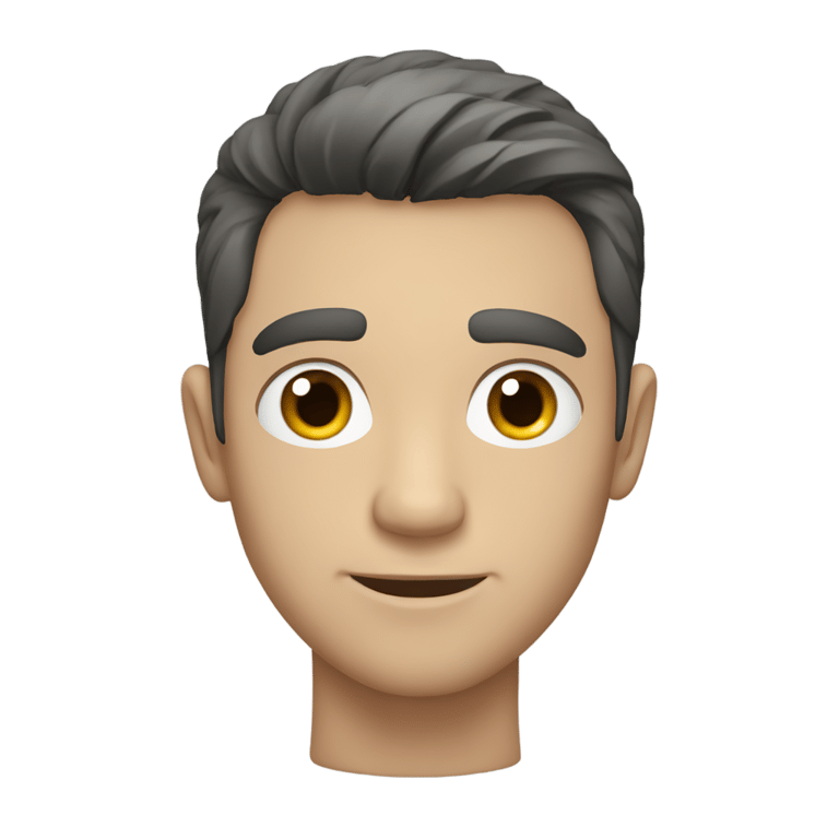 genmoji：a man with gray eyes, dark hair, who says ok