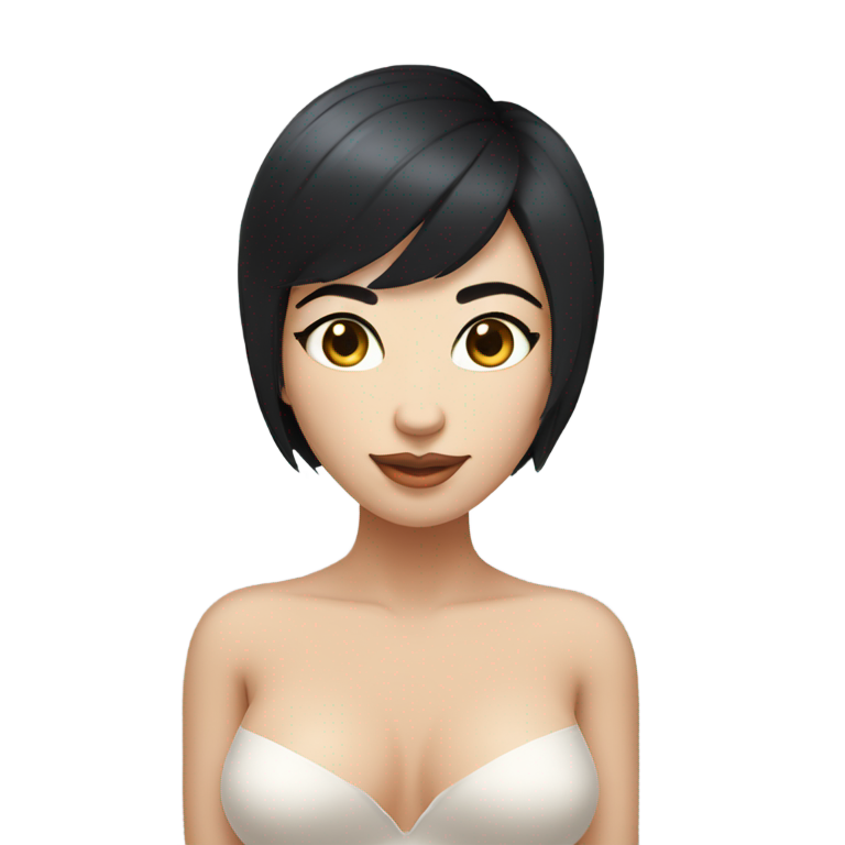 genmoji：黑发短发的可爱女性，裸露的白皙肌肤，全身，性感姿势，注视着这边。