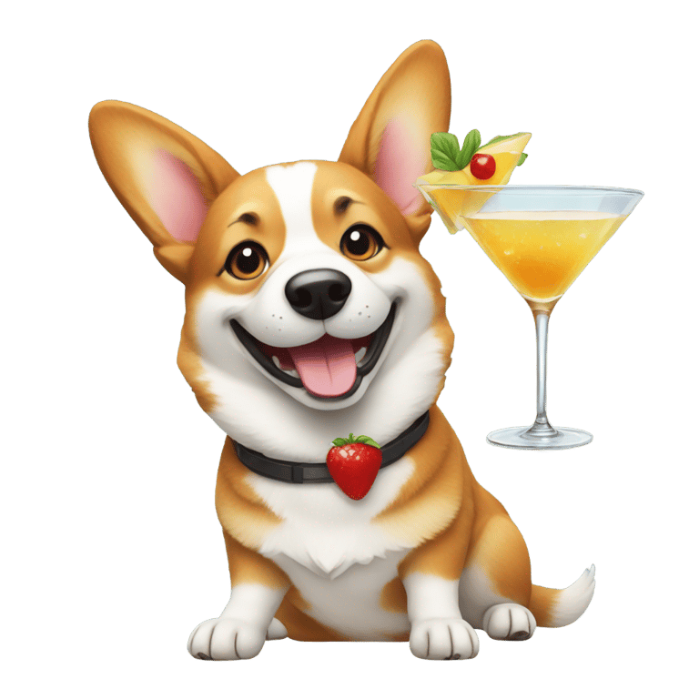 genmoji：A smiling corgi with a martini cocktail