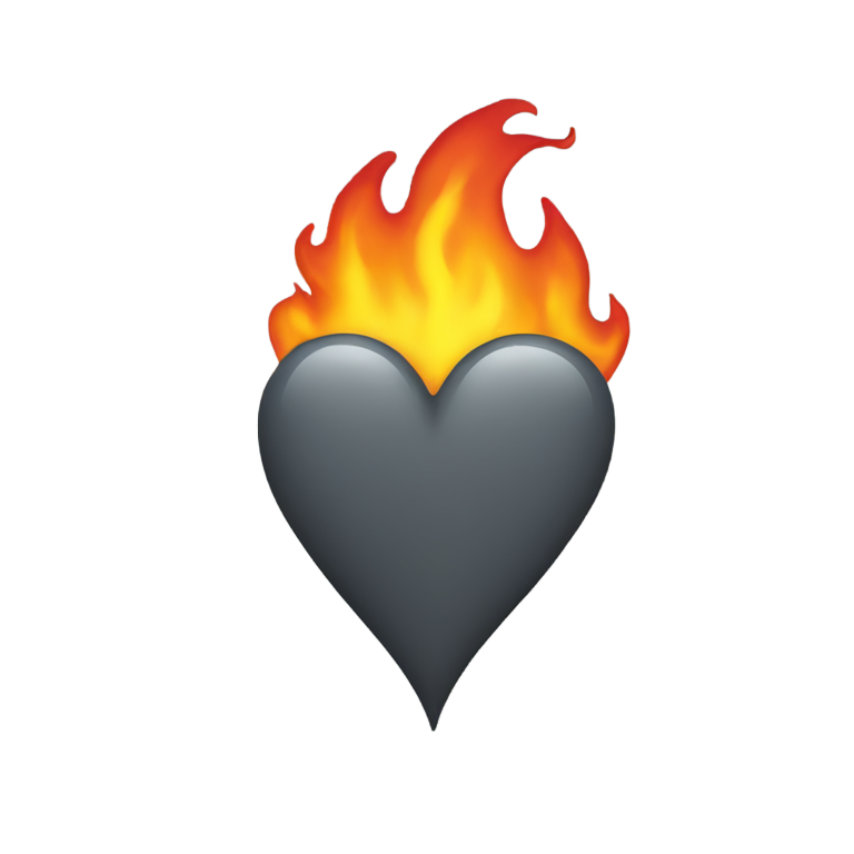 genmoji: dark grey heart on fire