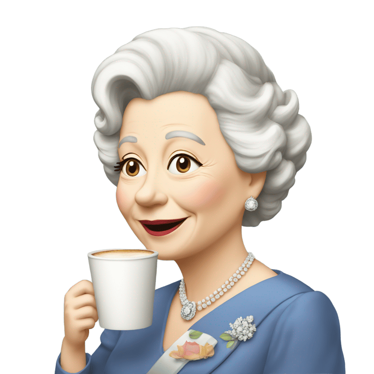 genmoji: HRM queen Elizabeth, drinking coffee