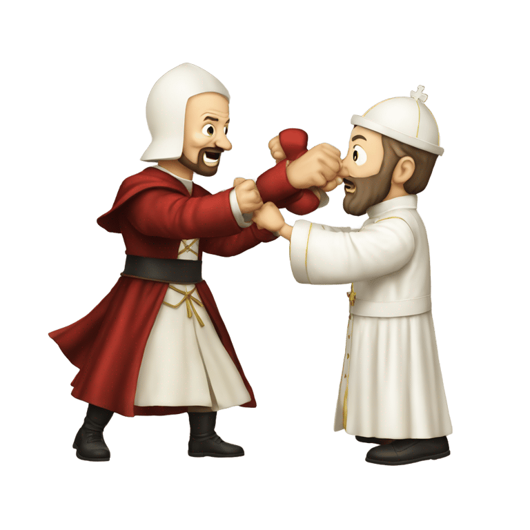 genmoji: John Calvin punching the Pope